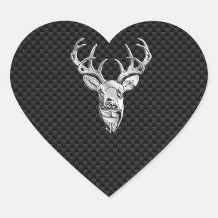 Silver Buck on Carbon Fiber Decor Heart Sticker