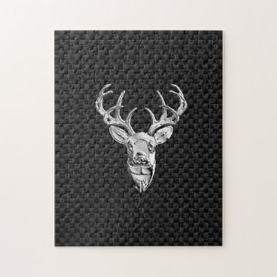 Silver Buck on Carbon Fiber Decor Jigsaw Puzzle