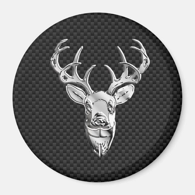 Silver Buck on Carbon Fiber Decor Magnet (Front)