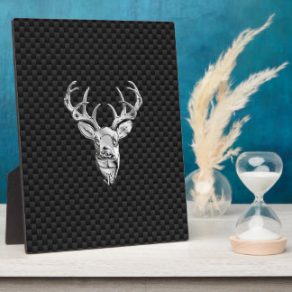 Silver Buck on Carbon Fiber Decor Plaque