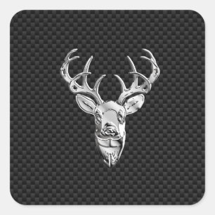 Silver Buck on Carbon Fiber Decor Square Sticker
