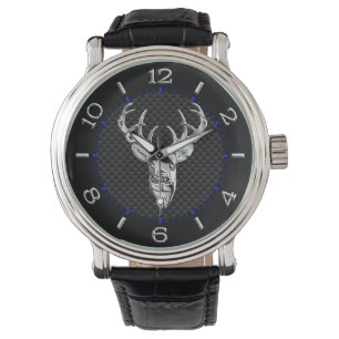 Silver Buck on Carbon Fiber Decor Watch