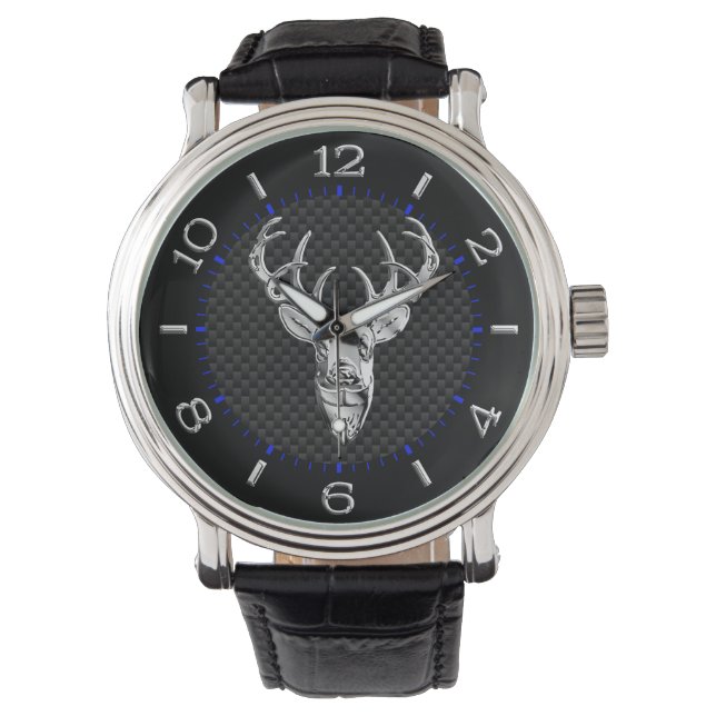 Silver Buck on Carbon Fiber Decor Watch (Front)
