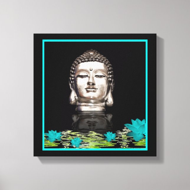Silver Buddha Head Statue Canvas Print (Front)