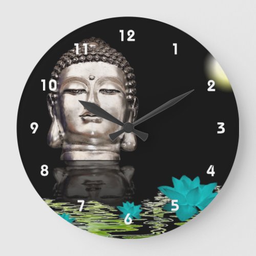 Silver Buddha Head Statue Large Clock