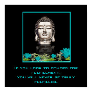 Silver Buddha Head Statue with Inspirational Quote Poster
