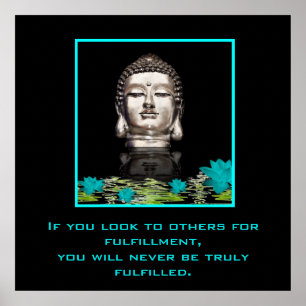 Silver Buddha Head Statue with Inspirational Quote Poster