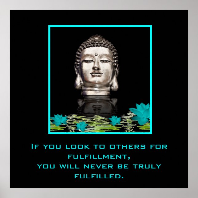 Silver Buddha Head Statue with Inspirational Quote Poster (Front)