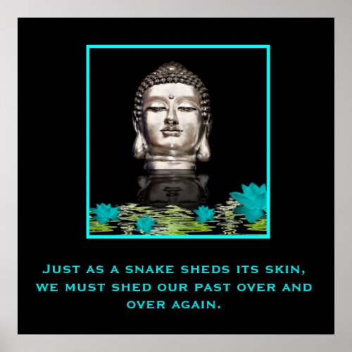 Silver Buddha Head Statue with Inspirational Quote Poster