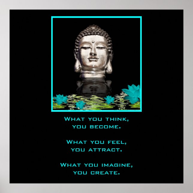 Silver Buddha Head Statue with Inspirational Quote Poster (Front)