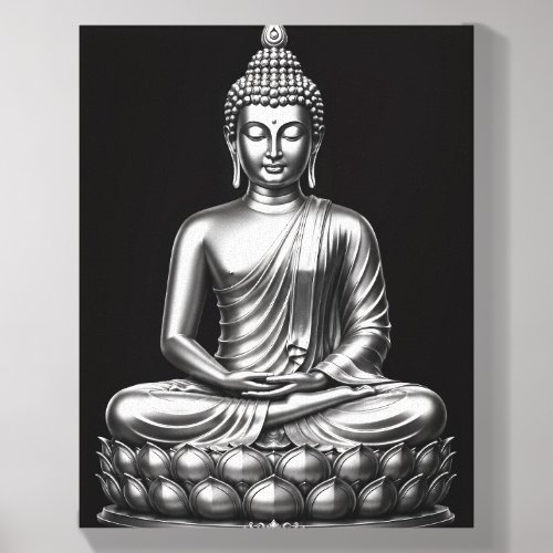 Silver Buddha Meditation Wall Art – Minimalist Zen Canvas Photo Tile