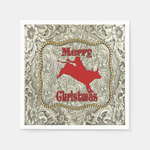 Silver Bull Rider Belt Buckle Christmas Napkins