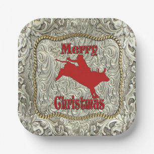 Silver Bull Rider Belt Buckle Christmas Paper Plates