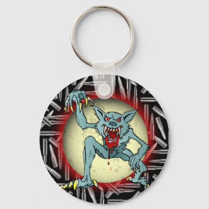 Silver Bullets, Gray Werewolf Full Moon Halloween Keychain