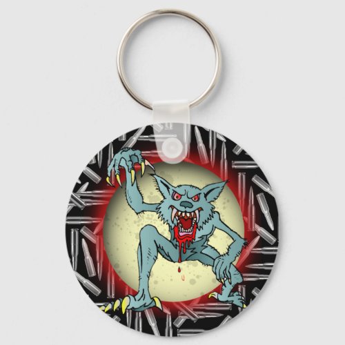 Silver Bullets Gray Werewolf Full Moon Halloween Keychain