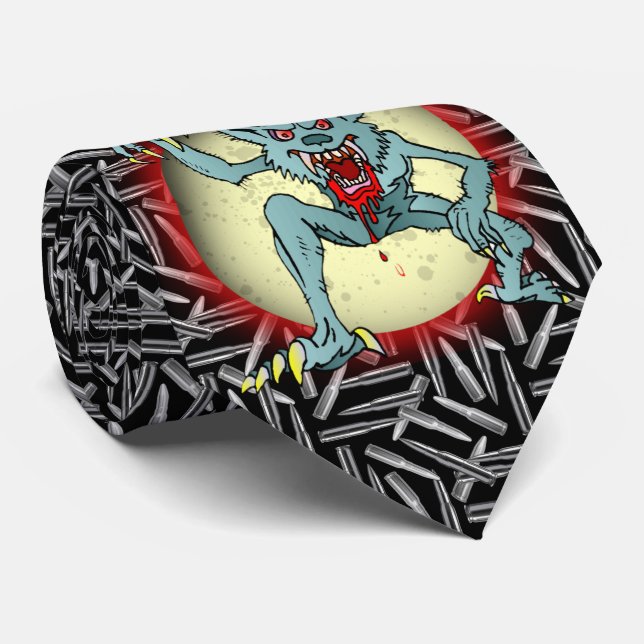 Silver Bullets, Gray Werewolf Full Moon Halloween Neck Tie (Rolled)