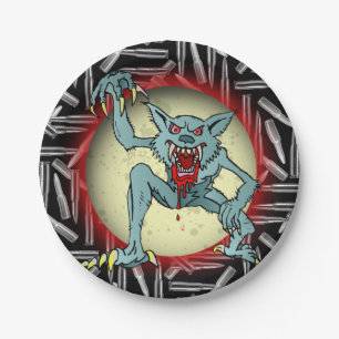 Silver Bullets, Gray Werewolf Full Moon Halloween Paper Plates