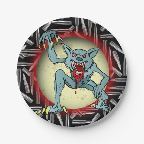 Silver Bullets Gray Werewolf Full Moon Halloween Paper Plates