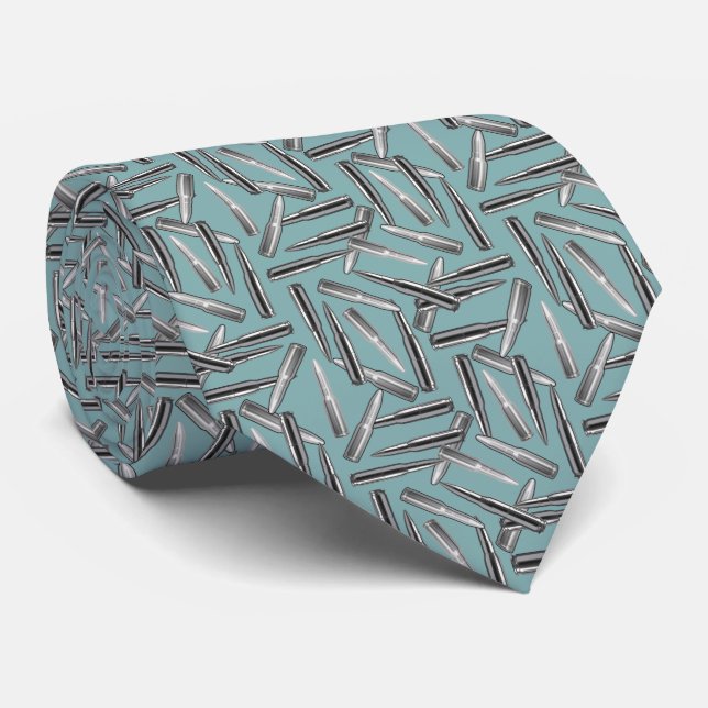 Silver Bullets on Pale Blue Men's Fashion Neck Tie (Rolled)