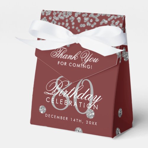 Silver Burgundy 80th Birthday Thank You Confetti Favor Boxes