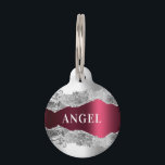 Silver burgundy agate marble name pet ID tag<br><div class="desc">Faux silver and burgundy metallic looking and agate,  marble stone print. Personalize and add a name on the front,  phone number on the back.</div>