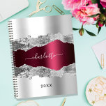 Silver burgundy agate marble name script 2024 planner<br><div class="desc">Faux silver and burgundy metal and agate,  marble stone print as background Personalize and add your name. The name is written with a modern hand lettered style script.</div>
