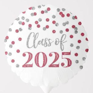 Silver Burgundy Confetti Class of 2025 Graduation Balloon
