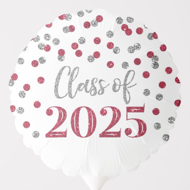 Silver Burgundy Confetti Class of 2025 Graduation Balloon (Front)