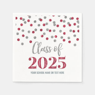 Silver Burgundy Confetti Class of 2025 Napkins