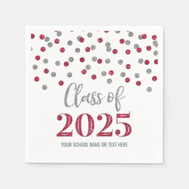 Silver Burgundy Confetti Class of 2025 Napkins (Front)