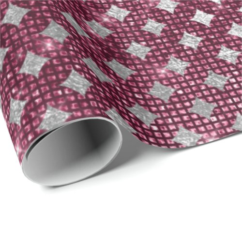 Silver Burgundy Diamond Cut Urban Shimmering Lux Wrapping Paper