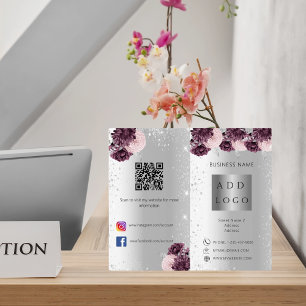 Silver burgundy florals business brochure