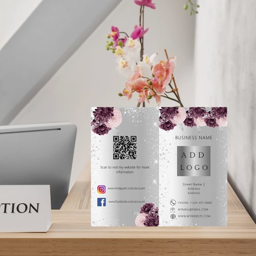 Silver burgundy florals business brochure