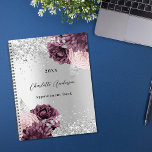 Silver burgundy florals elegant glamorous 2023 planner<br><div class="desc">Faux silver looking background decorated with burgundy and blush pink florals,  flowers,  and faux silver glitter,  sparkles. Personalize and a year,  name and a title/text</div>