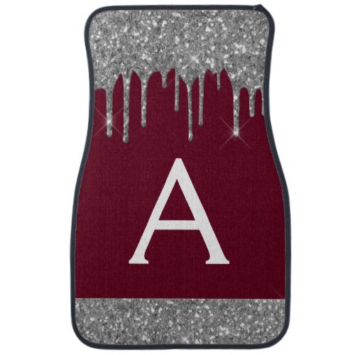 Silver Burgundy Glitter Sparkle Monogram Car Floor Car Floor Mat