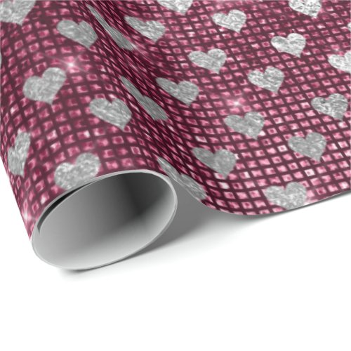 Silver Burgundy Hearts Urban Shimmering Luxury Wrapping Paper