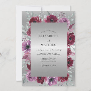 Silver Burgundy Leafy Wedding Invitation