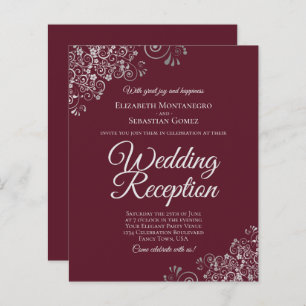 Silver & Burgundy Wedding Reception BUDGET Invite