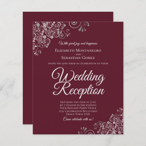 Silver  Burgundy Wedding Reception BUDGET Invite