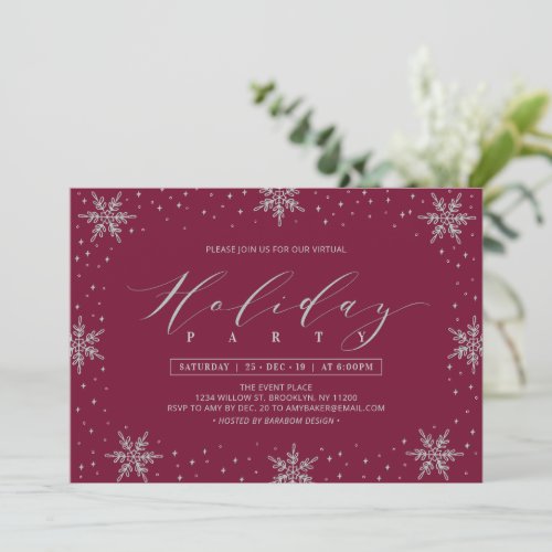 Silver  Burgundy Winter Corporate Holiday Party Invitation