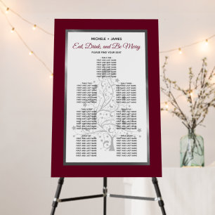 Silver Burgundy Winter Wedding Seating Chart Foam Board