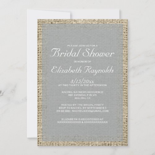 Silver Burlap Bridal Shower Invitations