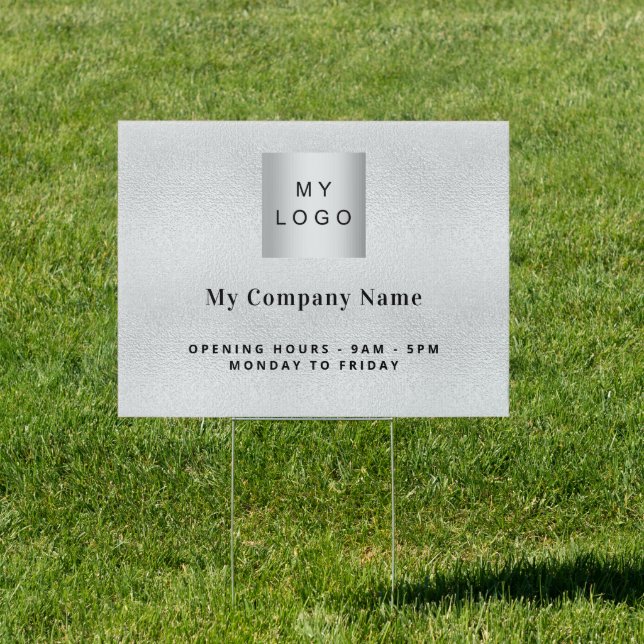Silver business company logo opening hours sign (Insitu)