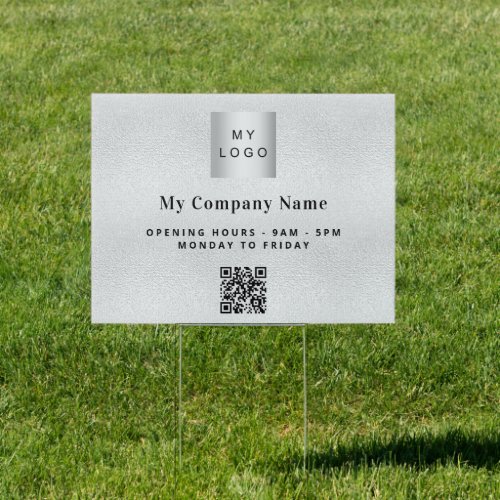 Silver business company logo QR code Sign