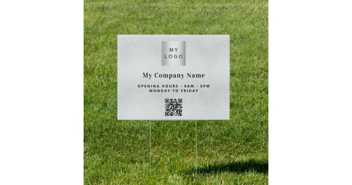 Silver Qr Code Logo Silver business company logo QR code Sign | Zazzle