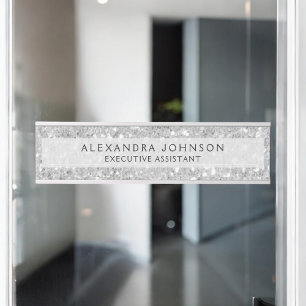Silver Business Glitter Sparkle Modern Chic Desk Name Plate