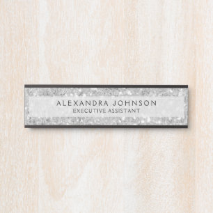 Silver Business Glitter Sparkle Modern Chic Door Sign