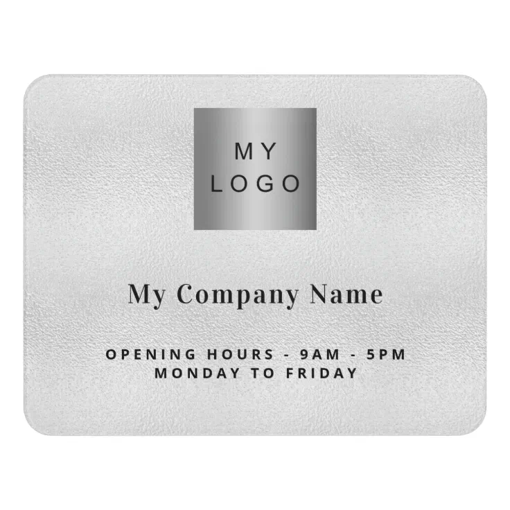 Silver business logo name opening hours door sign Zazzle
