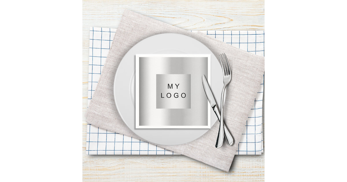 Silver business logo napkins Zazzle