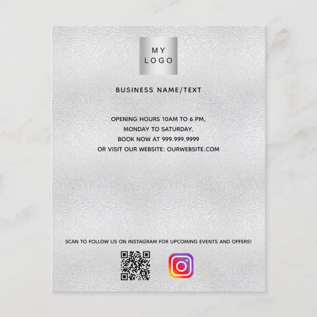 Silver Qr Code Logo Silver business logo qr code instagram custom text flyer | Zazzle